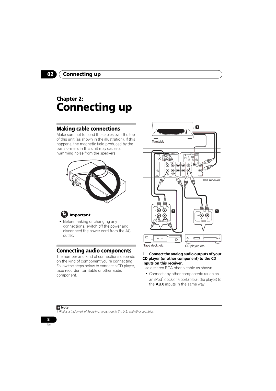 Pioneer SX-A6MK2-K operating instructions Connecting up Chapter, Making cable connections, Connecting audio components 