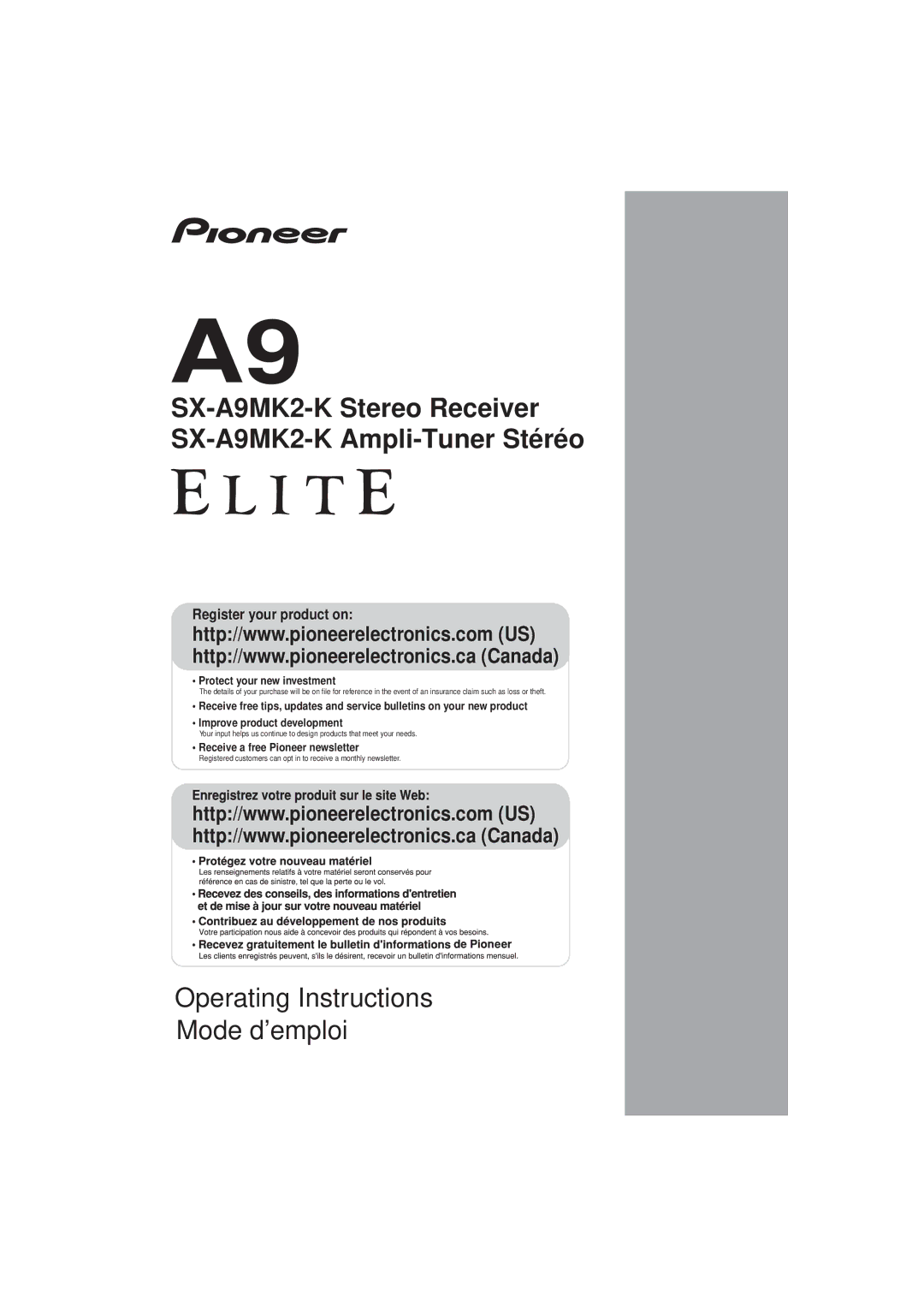 Pioneer SX-A9MK2-K manual Operating Instructions Mode d’emploi 