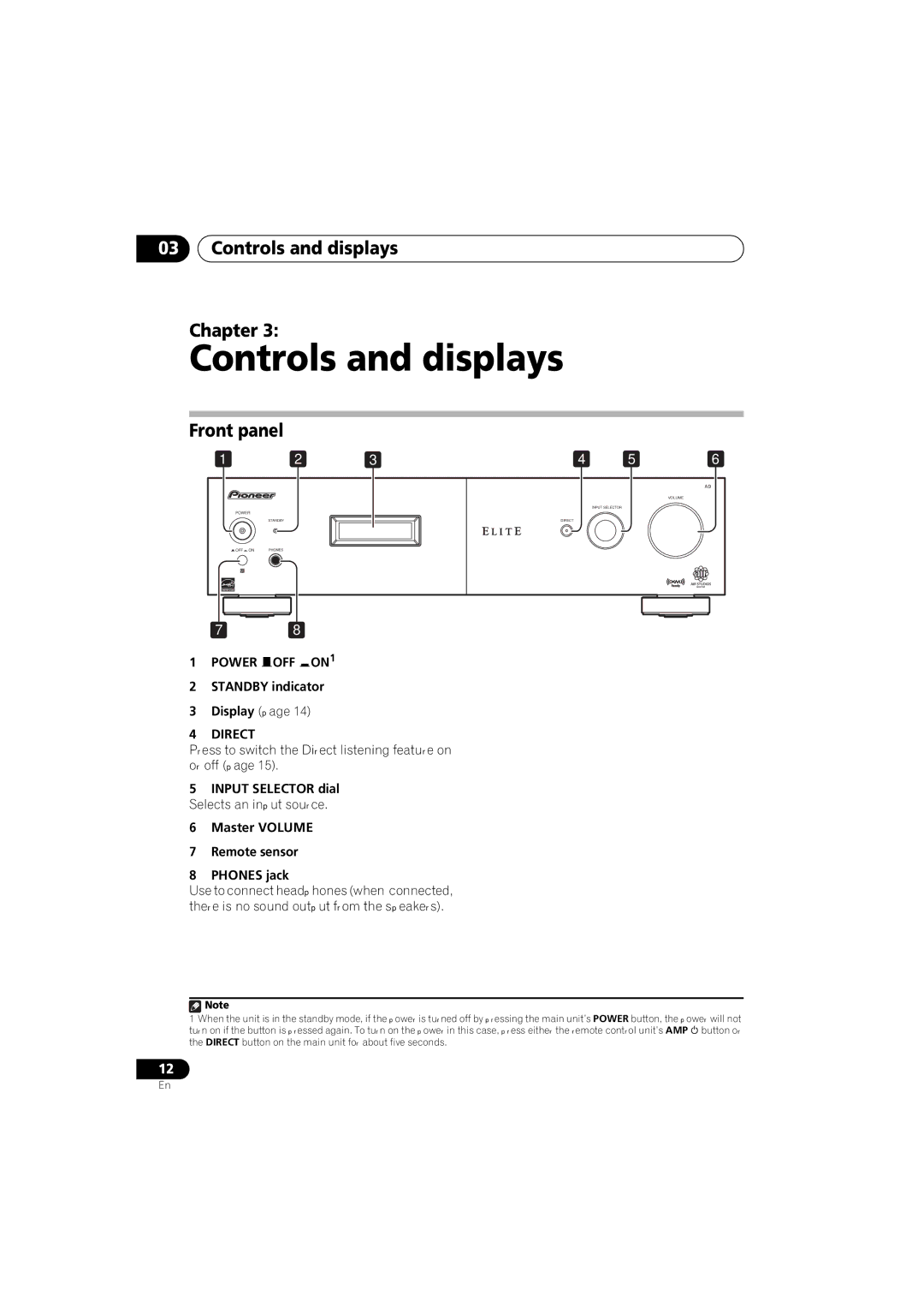 Pioneer SX-A9MK2-K manual Controls and displays Chapter, Front panel, Power OFF ON1, Direct 