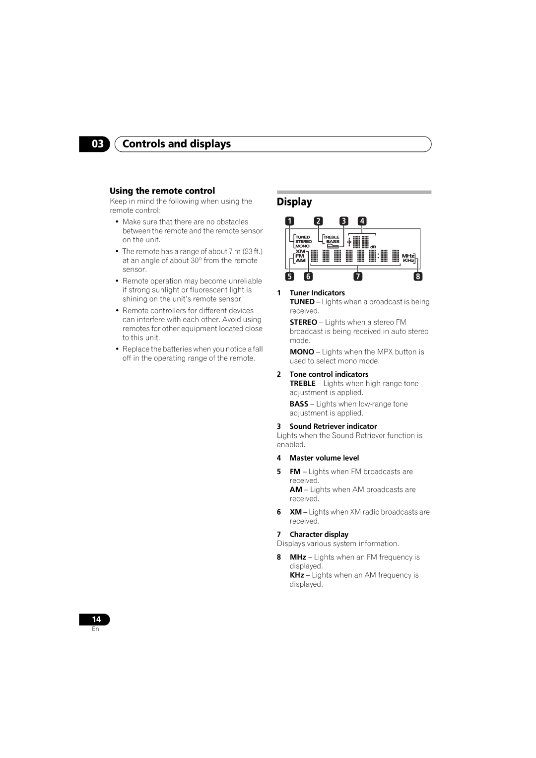 Pioneer SX-A9MK2-K manual Controls and displays, Display, Using the remote control 