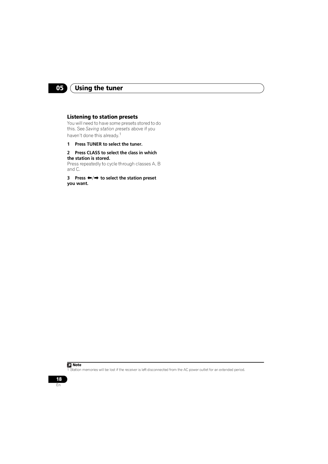 Pioneer SX-A9MK2-K manual Using the tuner, Listening to station presets, Press / to select the station preset you want 