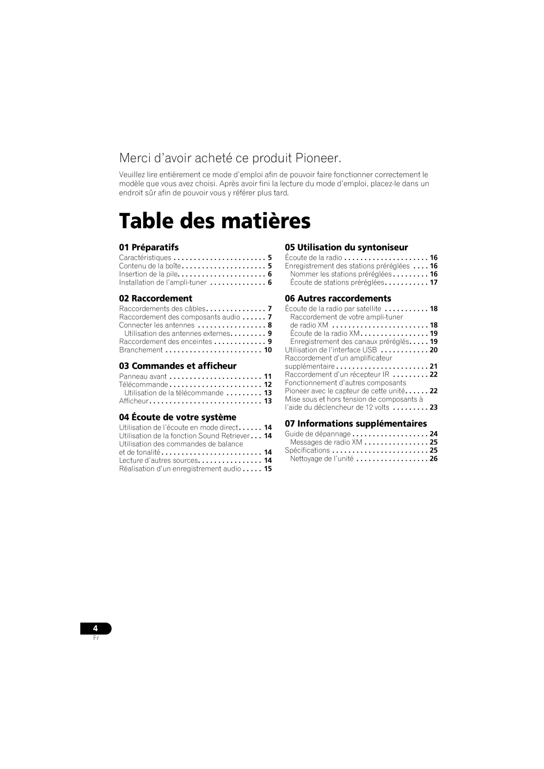 Pioneer SX-A9MK2-K manual Table des matières 