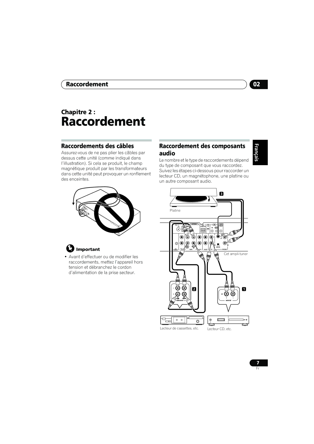 Pioneer SX-A9MK2-K manual Raccordement Chapitre, Raccordements des câbles, Audio 