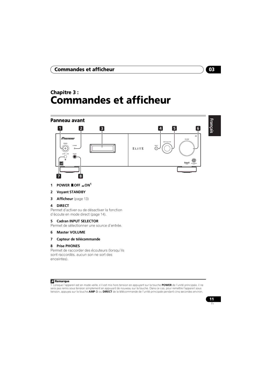 Pioneer SX-A9MK2-K manual Commandes et afficheur Chapitre, Panneau avant 