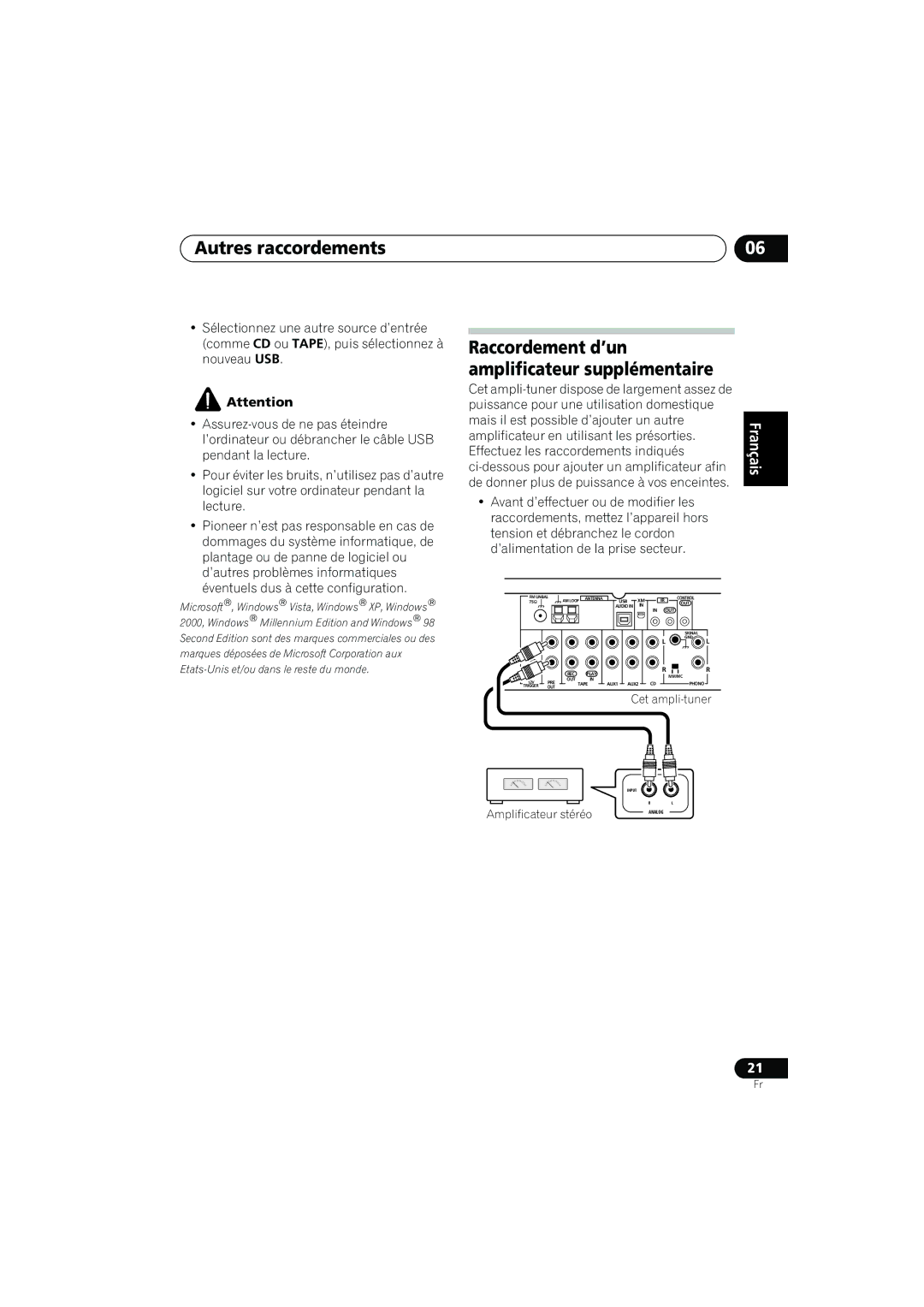 Pioneer SX-A9MK2-K manual Raccordement d’un amplificateur supplémentaire 