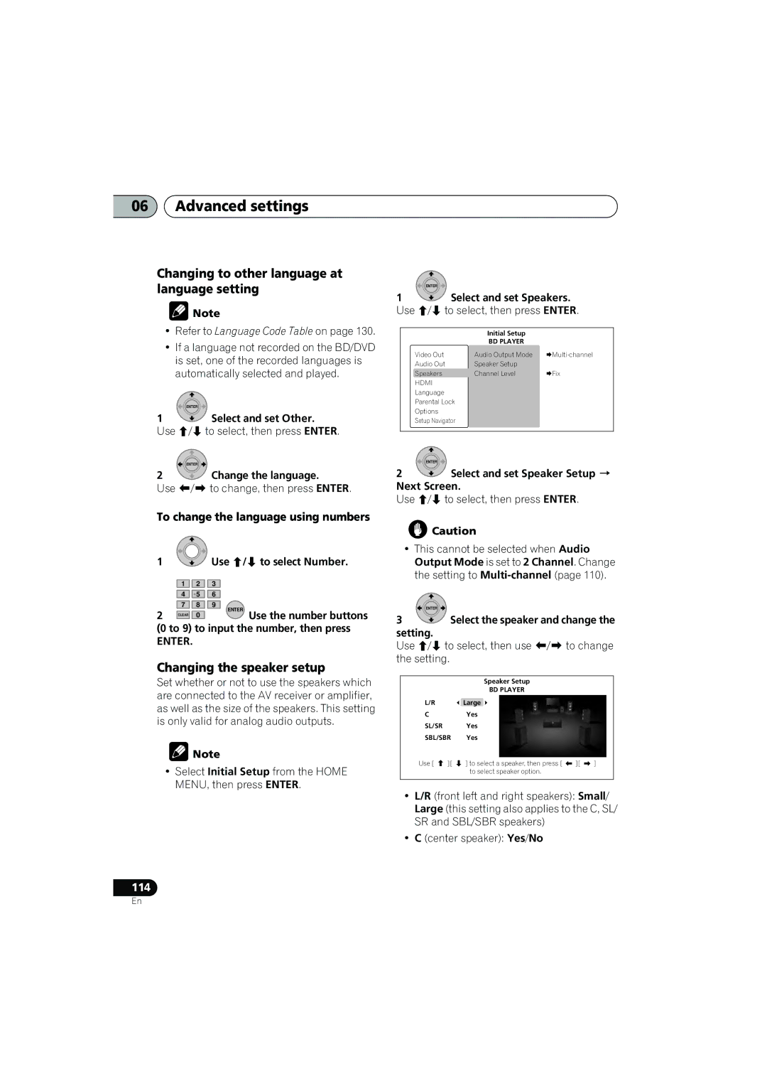 Pioneer SX-LX03 manual Changing to other language at language setting, Changing the speaker setup 