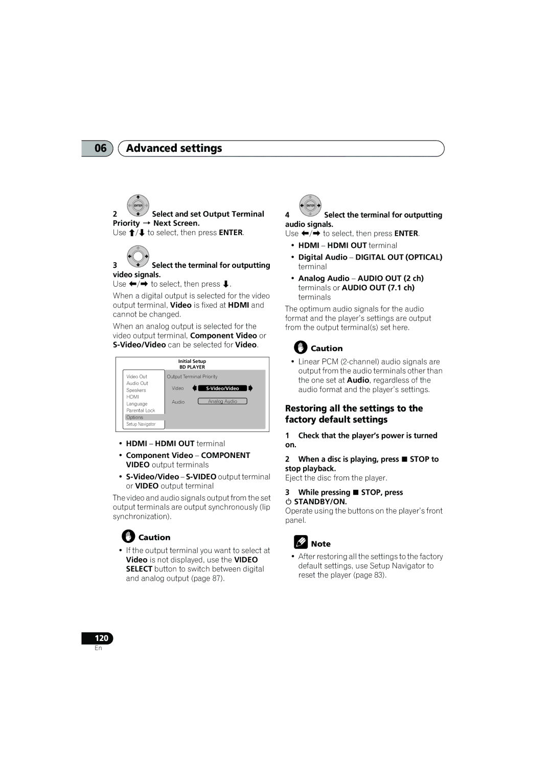 Pioneer SX-LX03 manual Restoring all the settings to the factory default settings, Priority  Next Screen, Video signals 