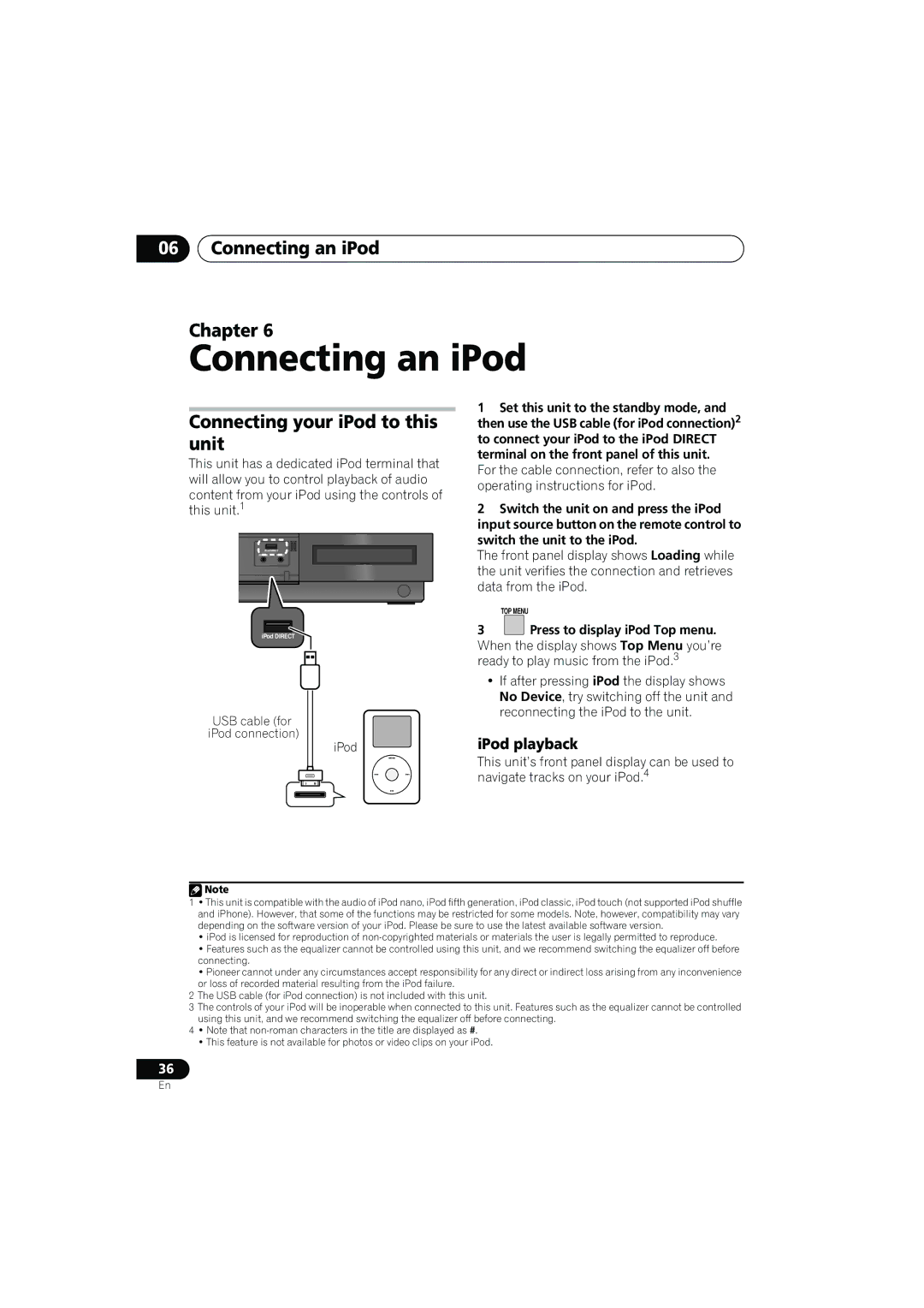 Pioneer SX-LX03 manual Connecting an iPod Chapter, Connecting your iPod to this unit, IPod playback 