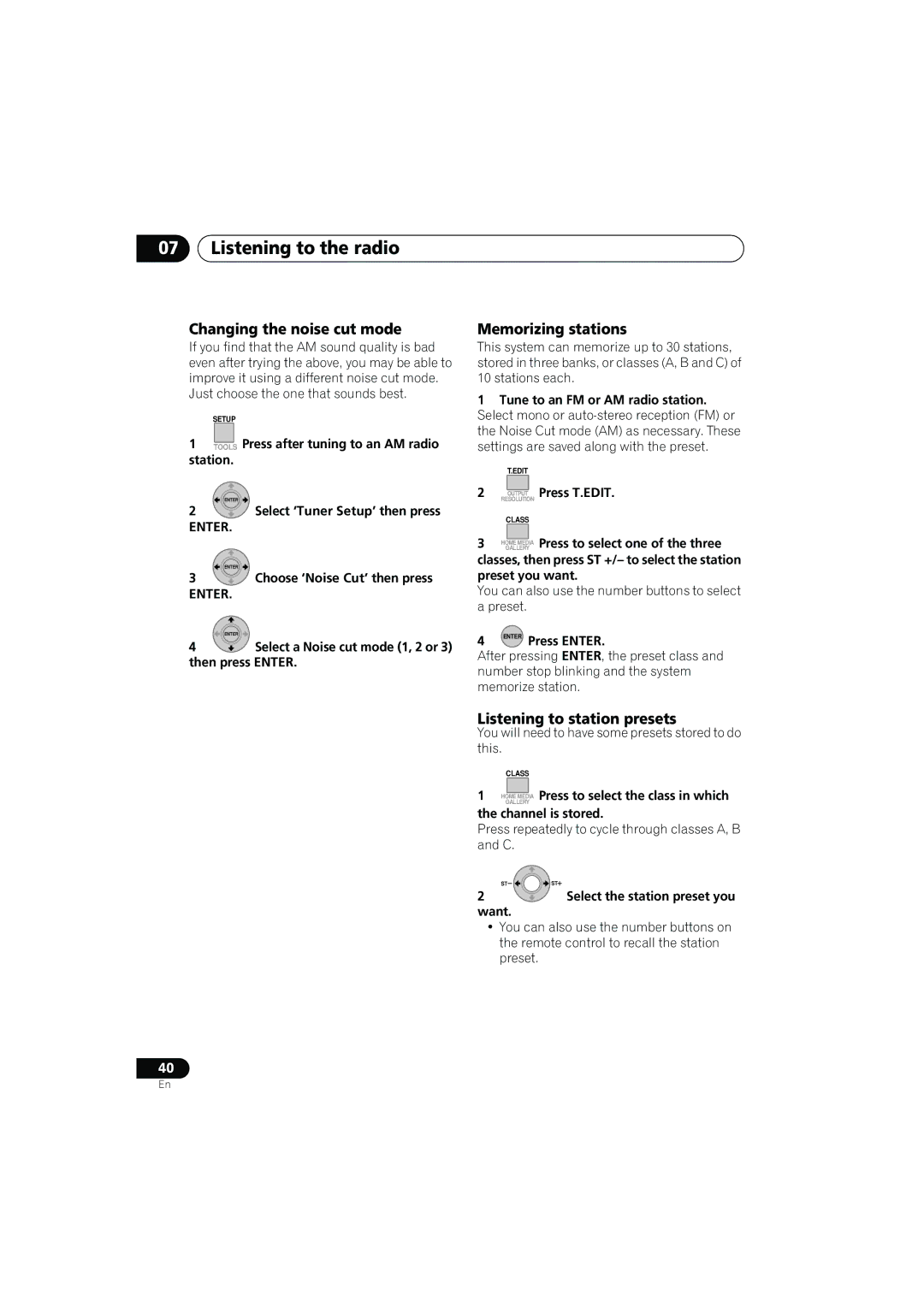 Pioneer SX-LX03 manual Changing the noise cut mode, Memorizing stations, Listening to station presets 