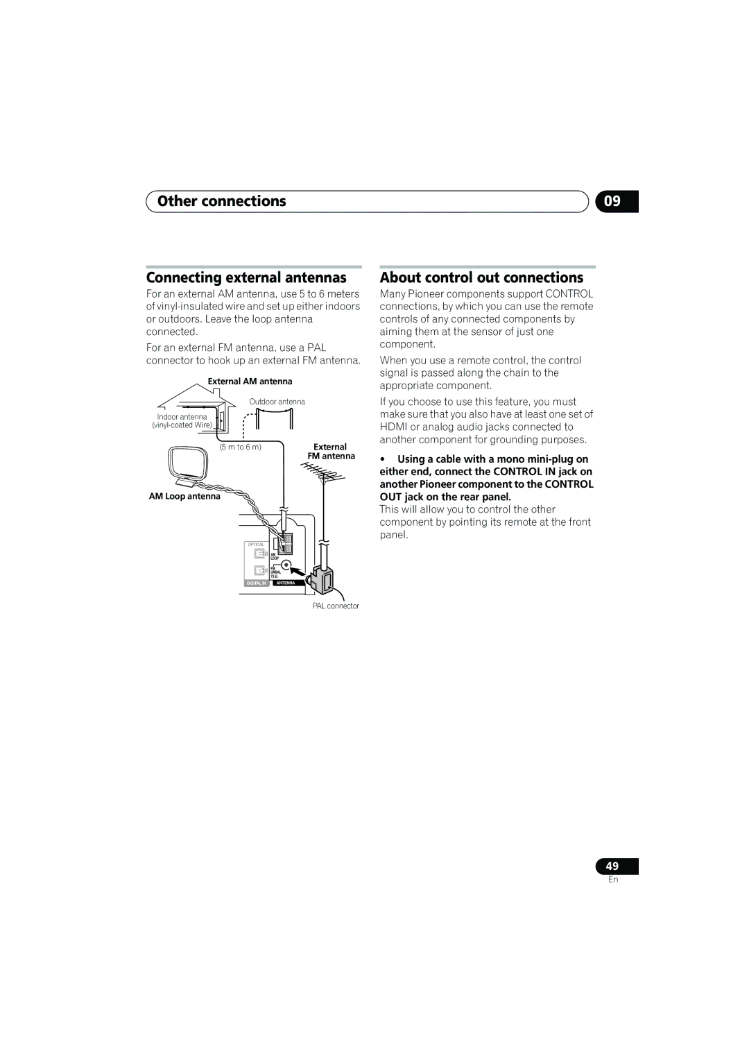 Pioneer SX-LX03 manual Other connections Connecting external antennas, About control out connections 