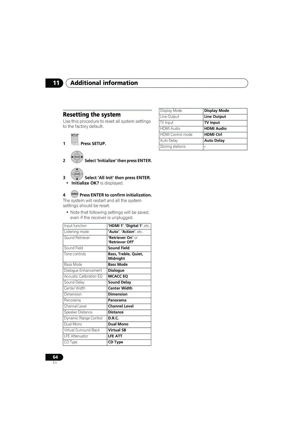 Pioneer SX-LX03 manual Additional information Resetting the system, Mcacc EQ 