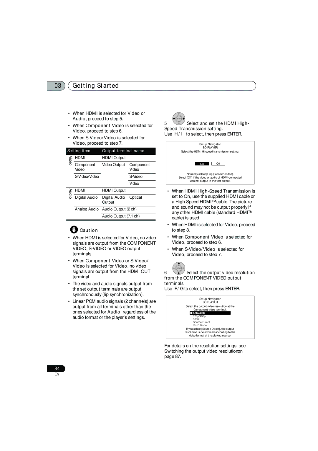 Pioneer SX-LX03 manual Speed Transmission setting, Use / to select, then press Enter, From the Component Video output 