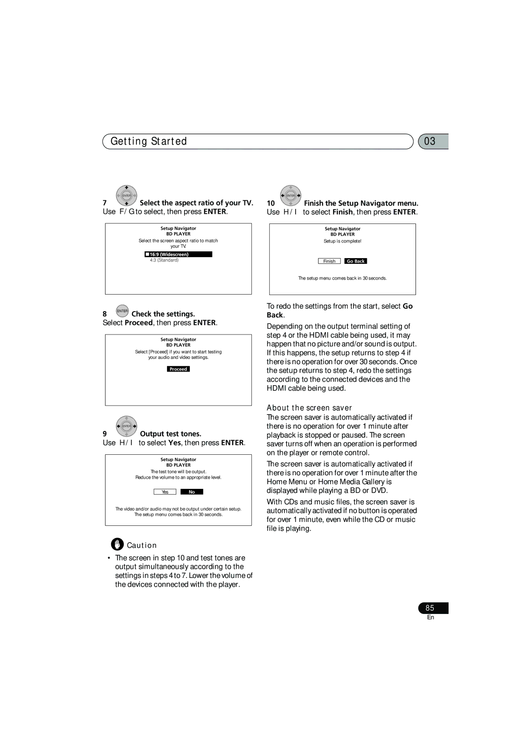 Pioneer SX-LX03 manual About the screen saver, Use / to select Finish, then press Enter, Back 