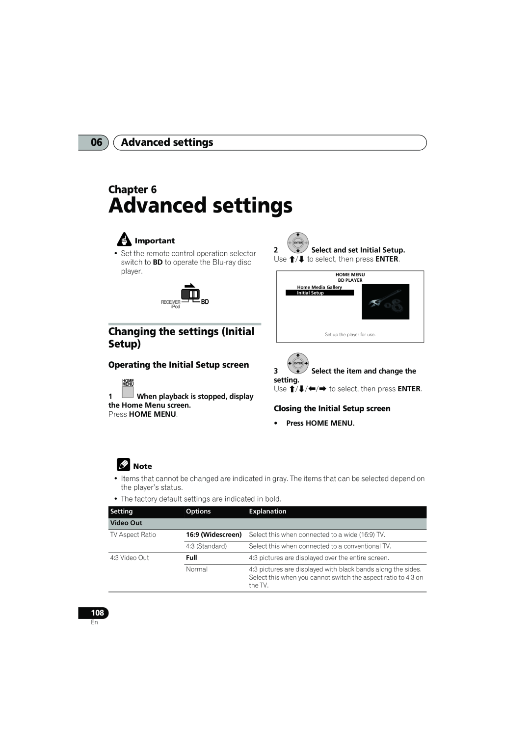Pioneer SX-LX03 Advanced settings Chapter, Changing the settings Initial Setup, Operating the Initial Setup screen 