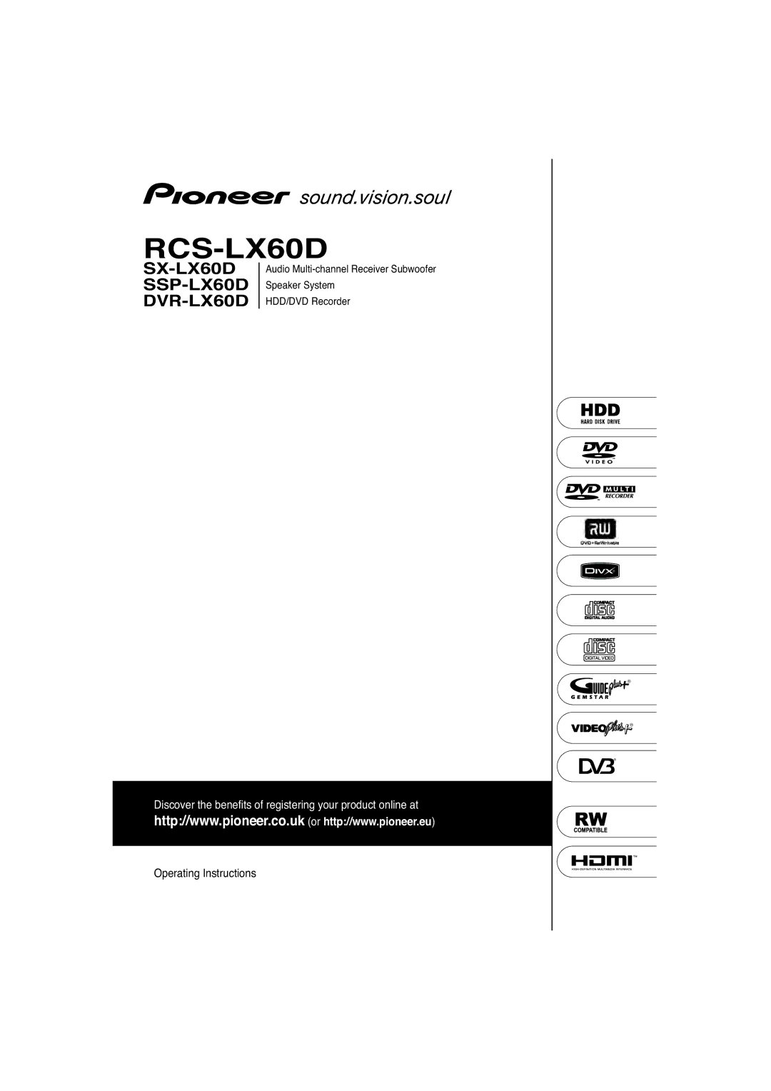 Pioneer SSP-LX60D, SX-LX60D manual RCS-LX60D 