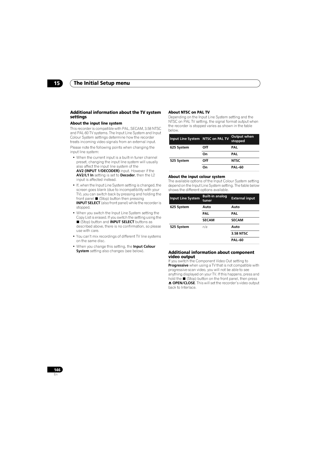 Pioneer RCS-LX60D Additional information about the TV system settings, Additional information about component video output 