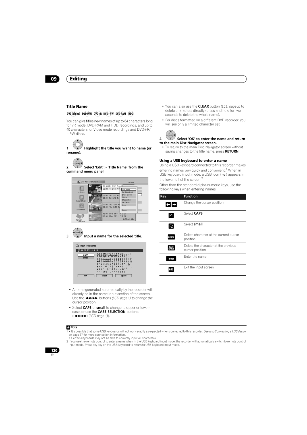 Pioneer SX-LX70SW manual Title Name, Using a USB keyboard to enter a name, KeyFunction 