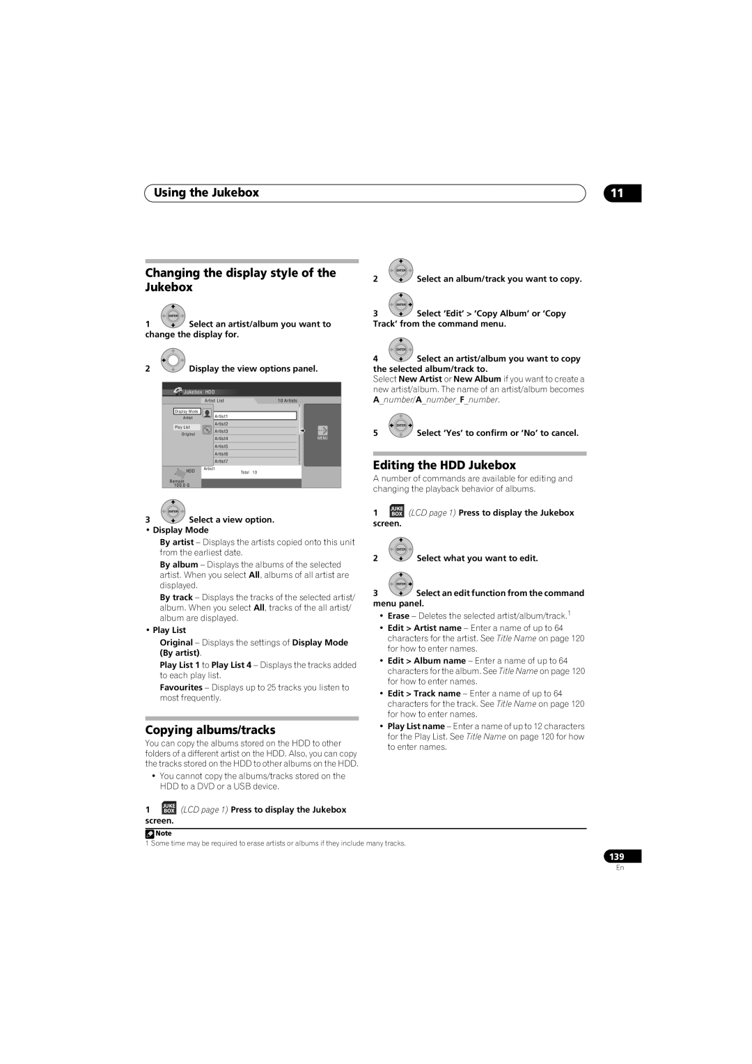 Pioneer SX-LX70SW manual Using the Jukebox Changing the display style, Copying albums/tracks, Editing the HDD Jukebox 