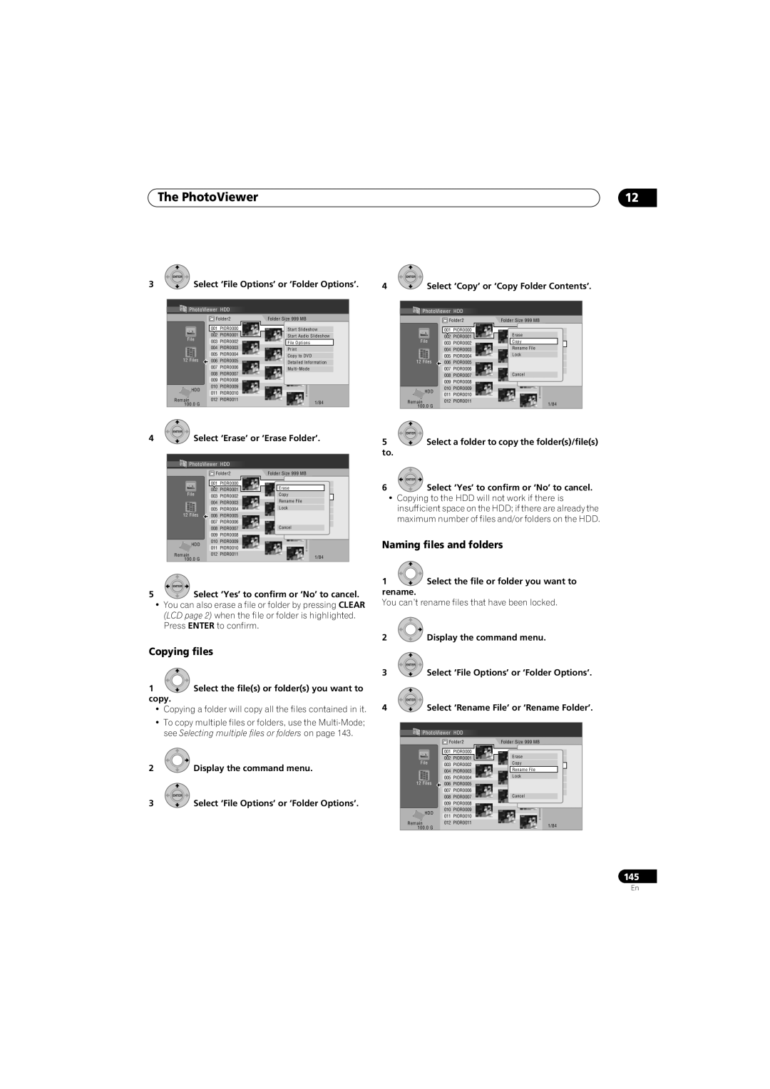 Pioneer SX-LX70SW manual Naming files and folders, Copying files 