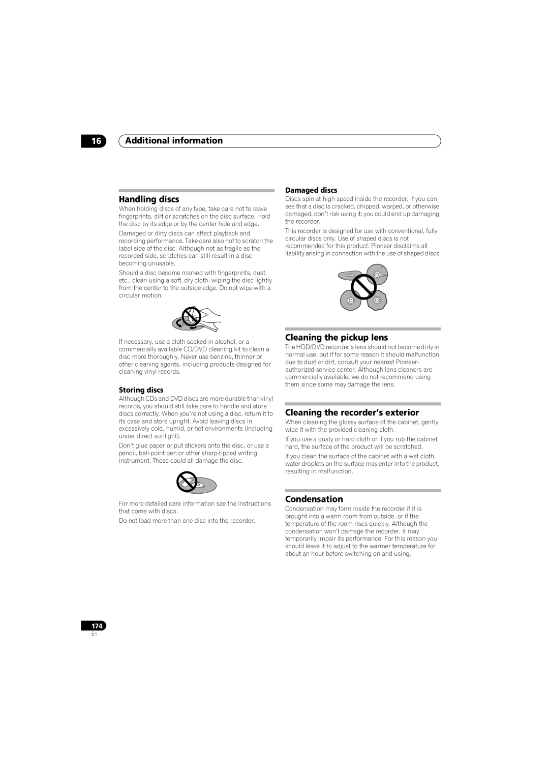 Pioneer SX-LX70SW manual Additional information Handling discs, Cleaning the pickup lens, Cleaning the recorder’s exterior 