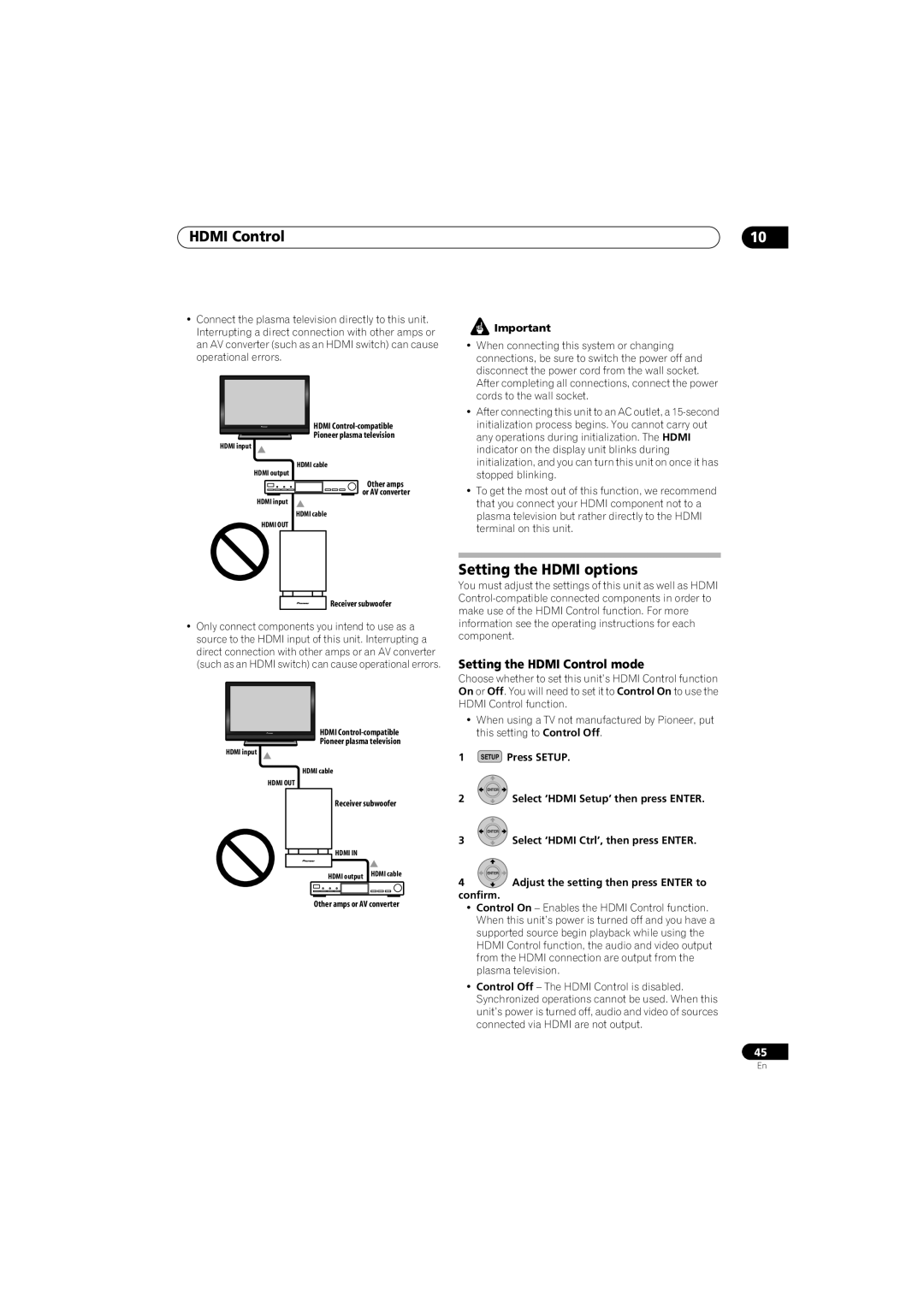 Pioneer SX-LX70SW manual Setting the Hdmi options, Setting the Hdmi Control mode 