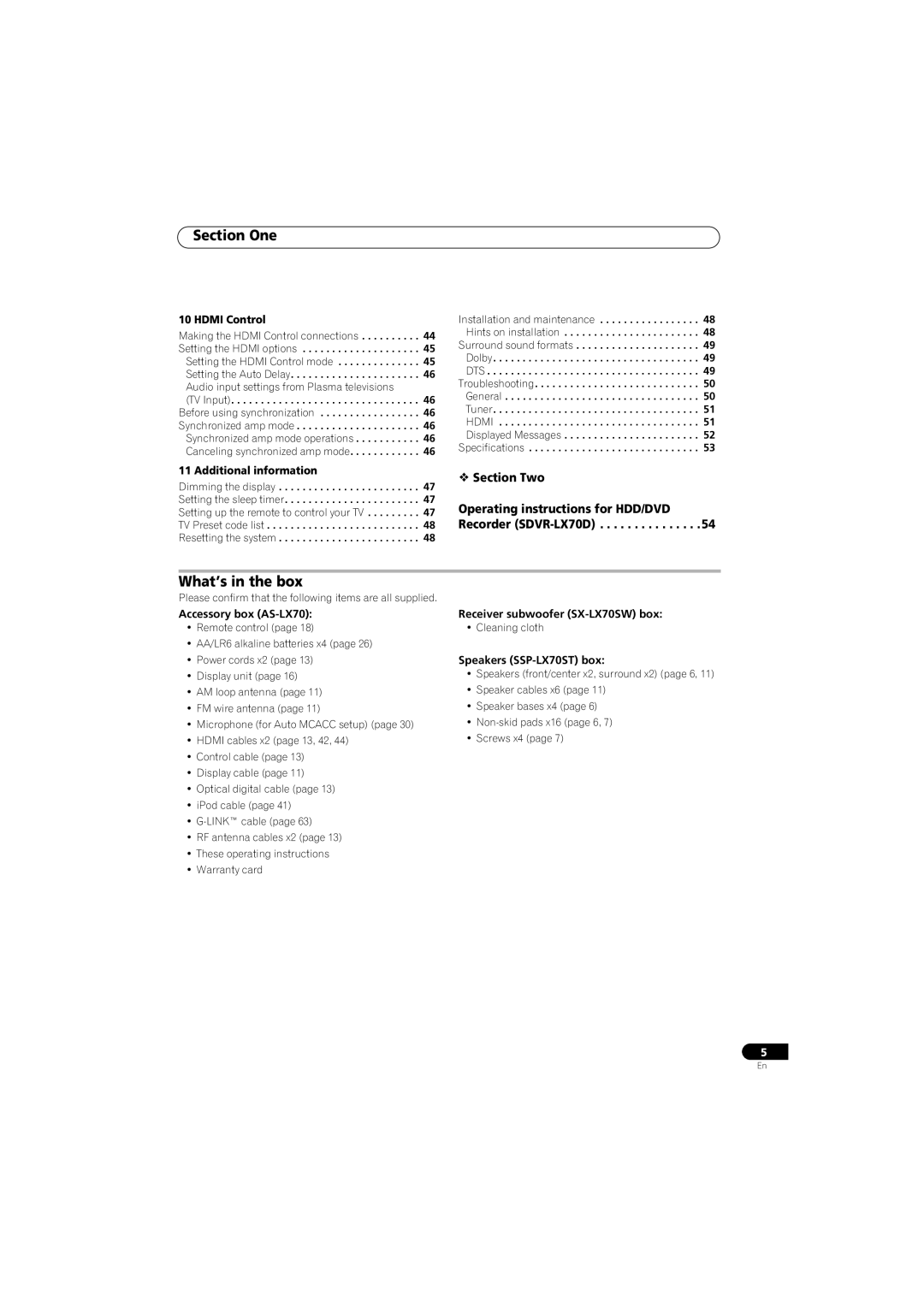Pioneer SX-LX70SW manual What’s in the box, Section Two 