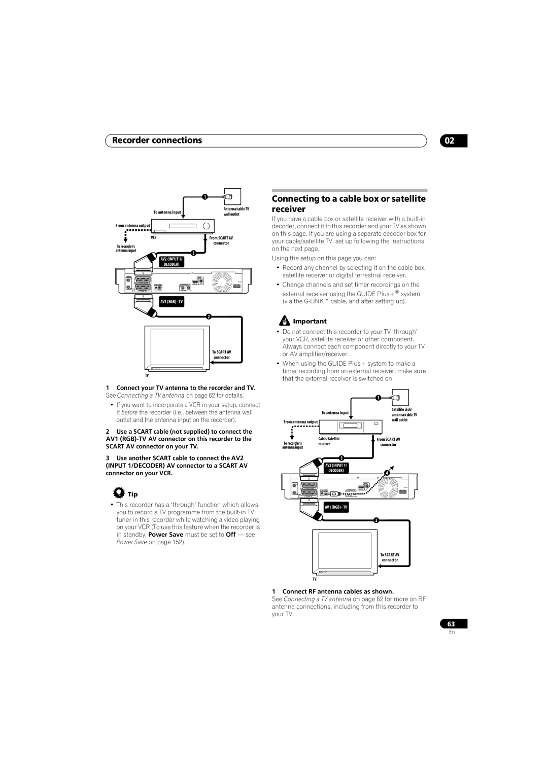 Pioneer SX-LX70SW manual Recorder connections, Connecting to a cable box or satellite receiver 