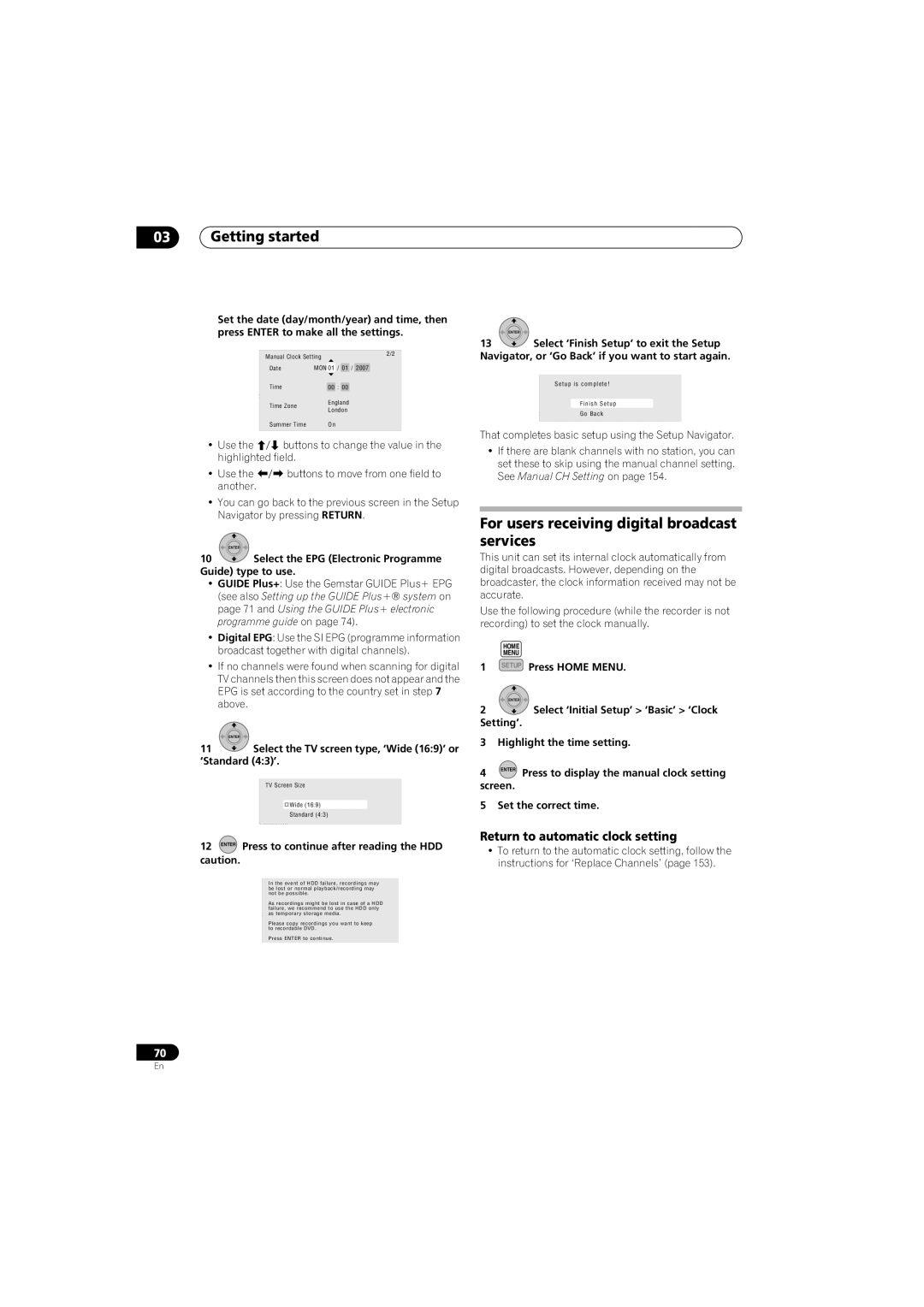 Pioneer SX-LX70SW manual For users receiving digital broadcast services, Return to automatic clock setting 