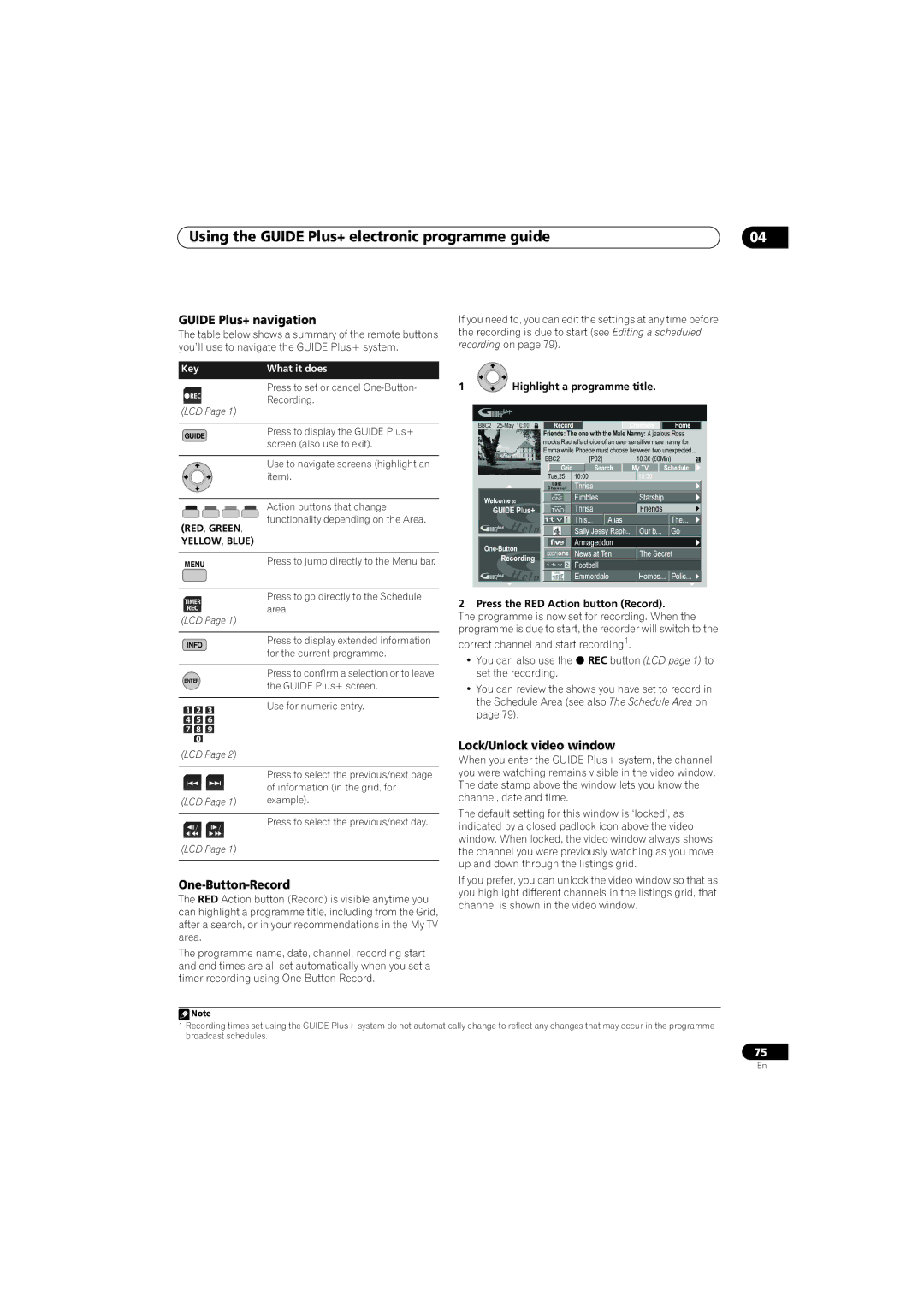 Pioneer SX-LX70SW manual Using the Guide Plus+ electronic programme guide, Guide Plus+ navigation, Lock/Unlock video window 