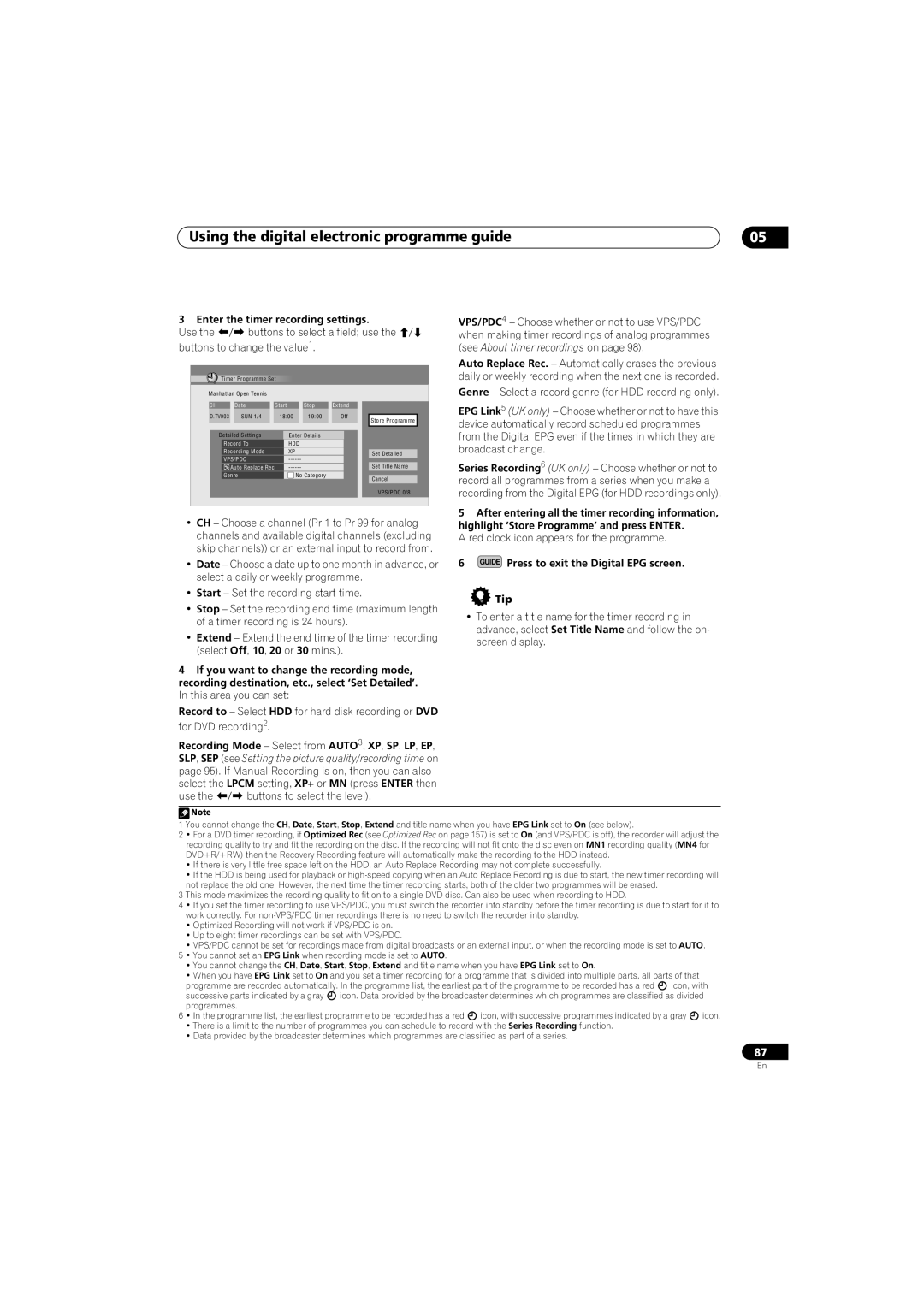 Pioneer SX-LX70SW manual Using the digital electronic programme guide, Enter the timer recording settings 