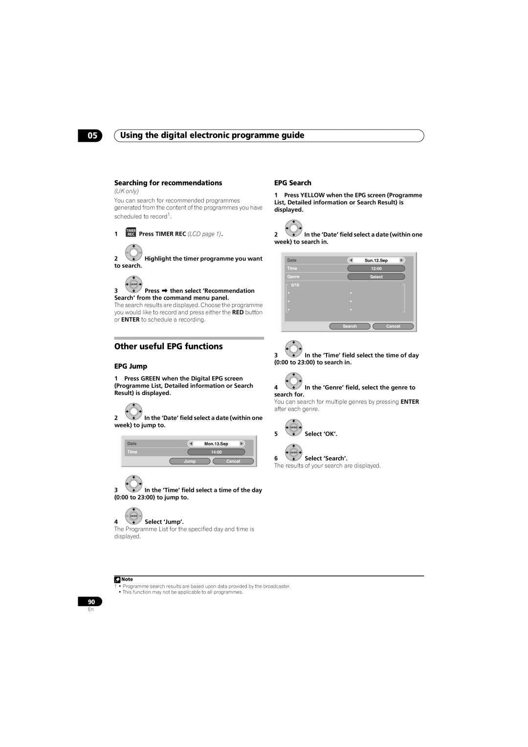 Pioneer SX-LX70SW manual Other useful EPG functions, Searching for recommendations, EPG Search, EPG Jump, Week to search 