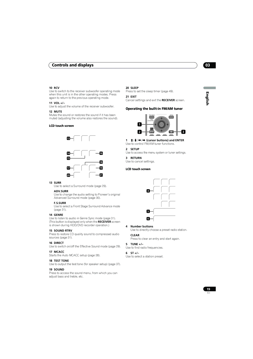 Pioneer SX-LX70SW operating instructions Operating the built-in FM/AM tuner, LCD touch screen 