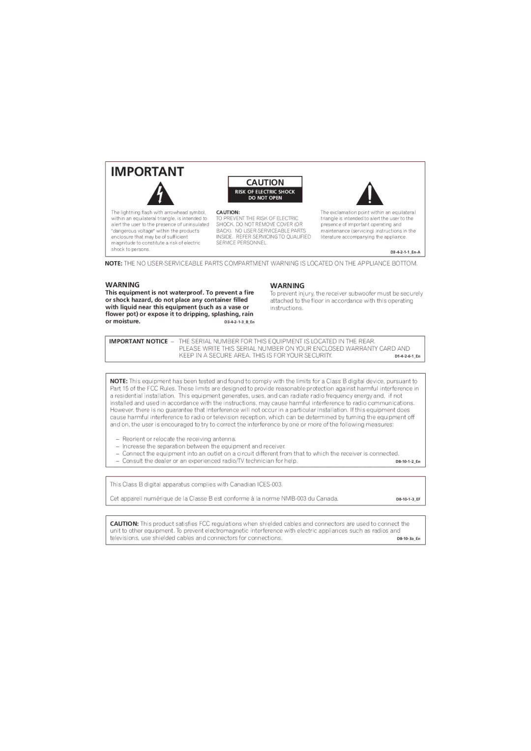 Pioneer SX-LX70SW operating instructions Important Notice, Risk of Electric Shock Do not Open 