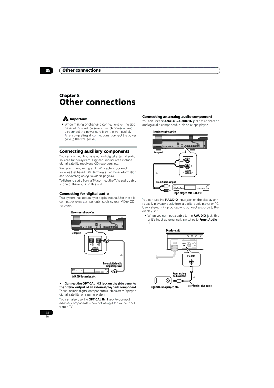 Pioneer SX-LX70SW Other connections Chapter, Connecting auxiliary components, Connecting for digital audio 