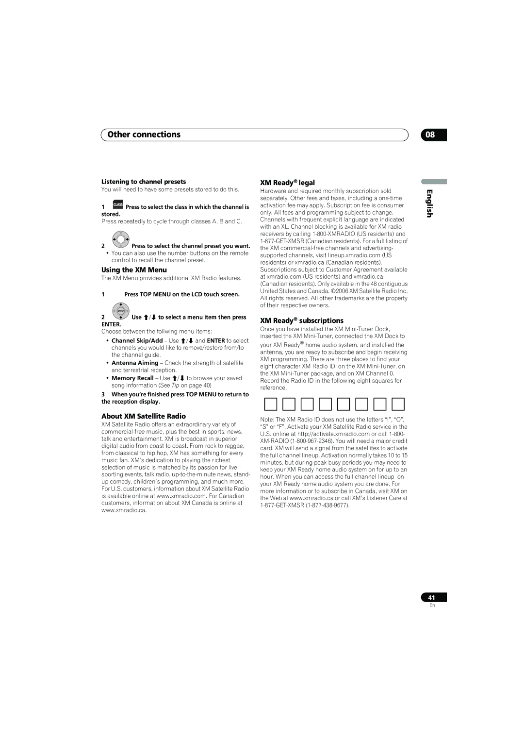 Pioneer SX-LX70SW operating instructions Using the XM Menu, Listening to channel presets 