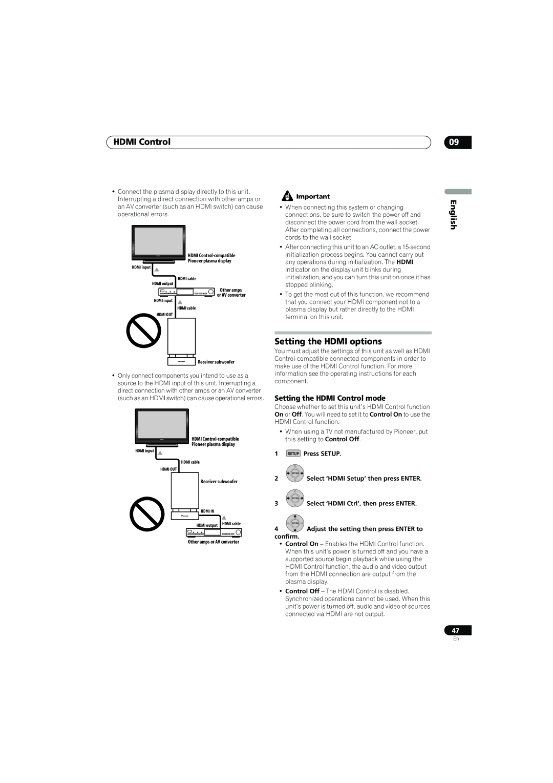 Pioneer SX-LX70SW operating instructions Setting the Hdmi options, Setting the Hdmi Control mode 