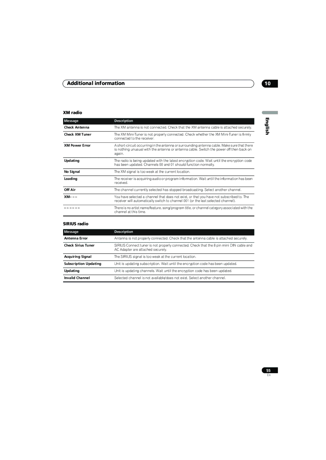 Pioneer SX-LX70SW operating instructions XM radio, Sirius radio 