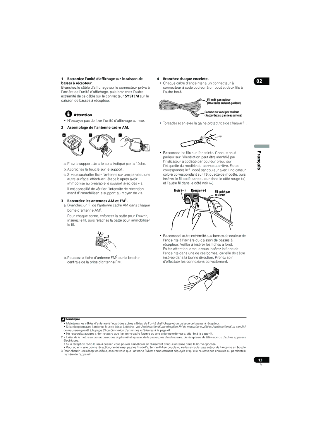 Pioneer SX-LX70SW Noir Rouge +, Couleur, Assemblage de l’antenne cadre AM, Raccordez les antennes AM et FM1 