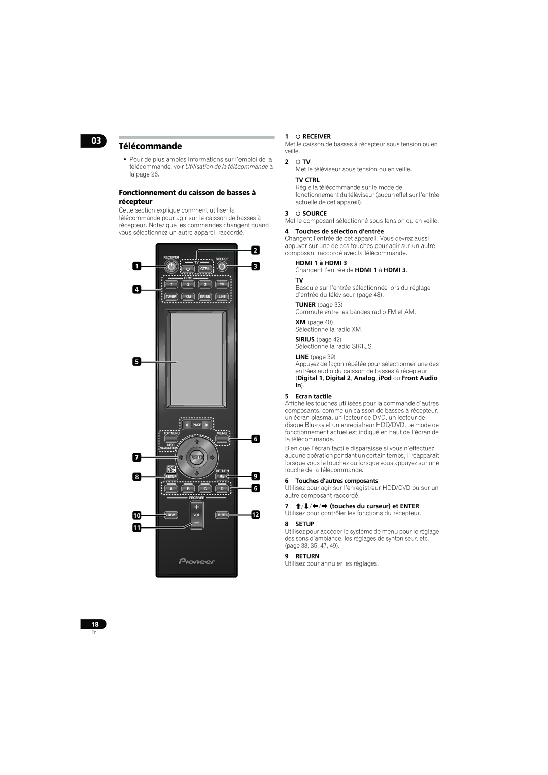 Pioneer SX-LX70SW operating instructions Télécommande, Fonctionnement du caisson de basses à récepteur 