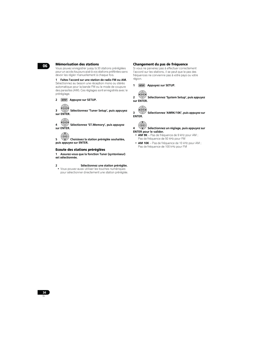 Pioneer SX-LX70SW Mémorisation des stations, Ecoute des stations préréglées, Changement du pas de fréquence 