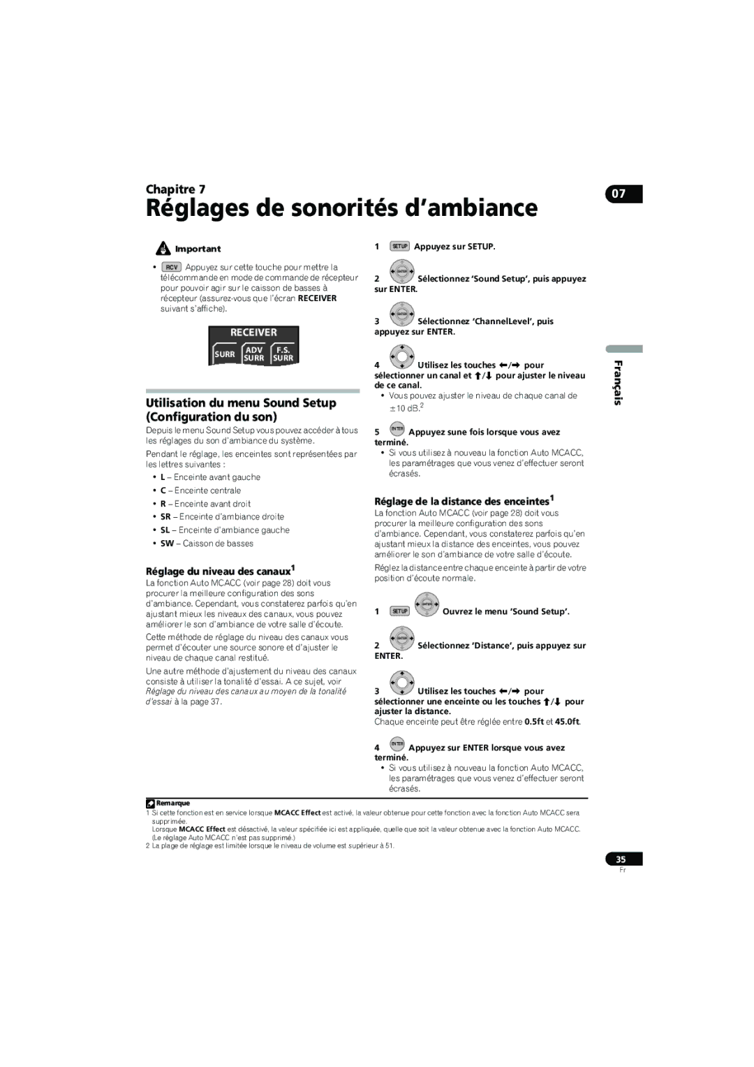 Pioneer SX-LX70SW operating instructions Réglage du niveau des canaux1, Ajustant mieux les niveaux des canaux, vous pouvez 