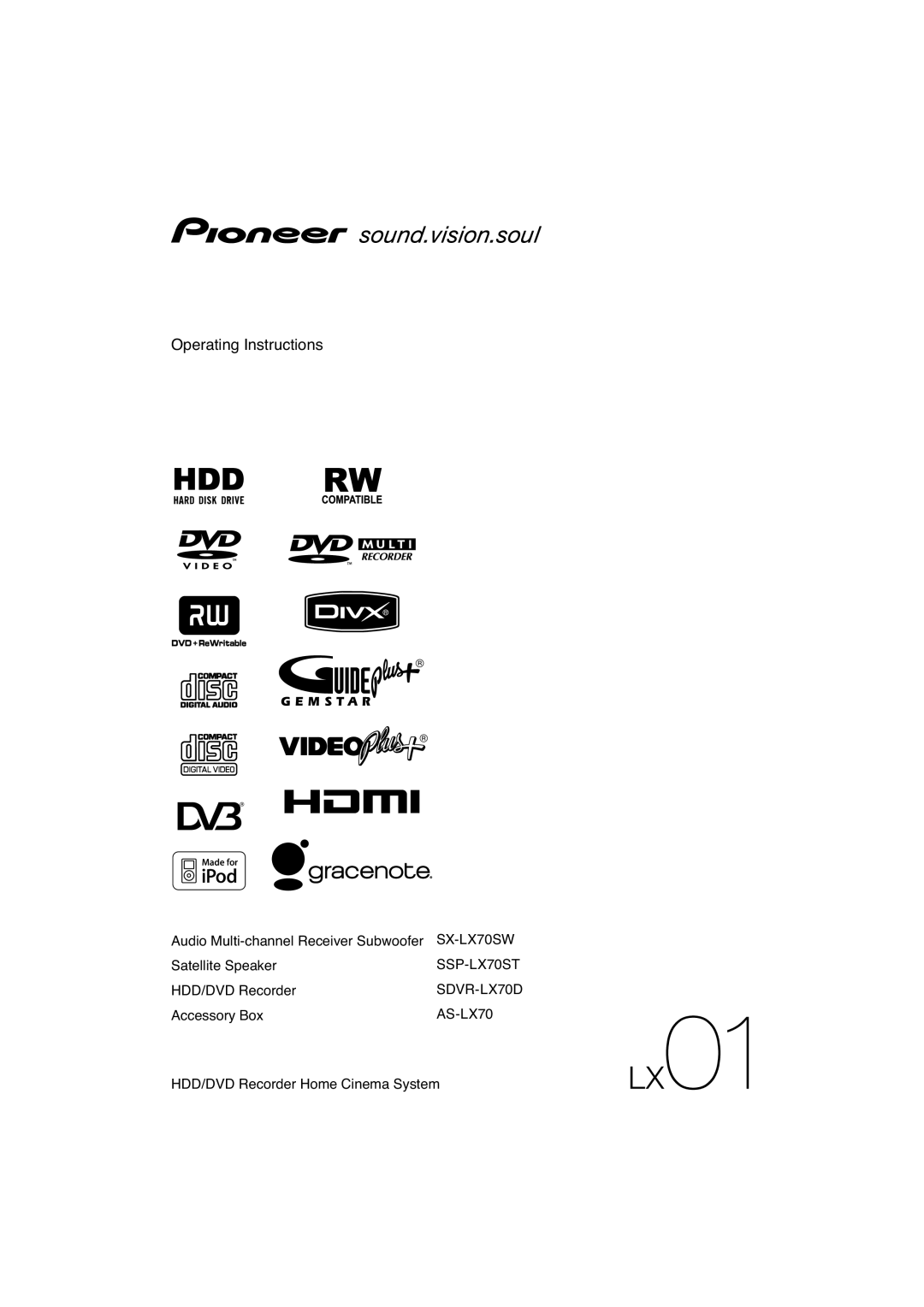 Pioneer manual Operating Instructions, HDD/DVD Recorder Accessory Box, SX-LX70SW SSP-LX70ST SDVR-LX70D AS-LX70 
