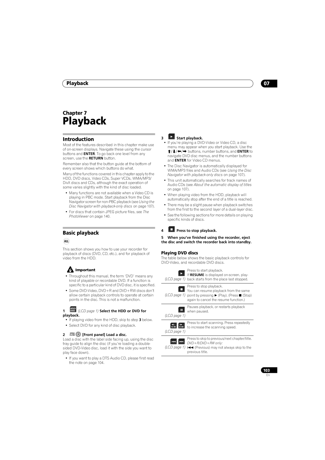 Pioneer SX-LX70SW manual Playback Chapter, Introduction, Basic playback, Playing DVD discs 