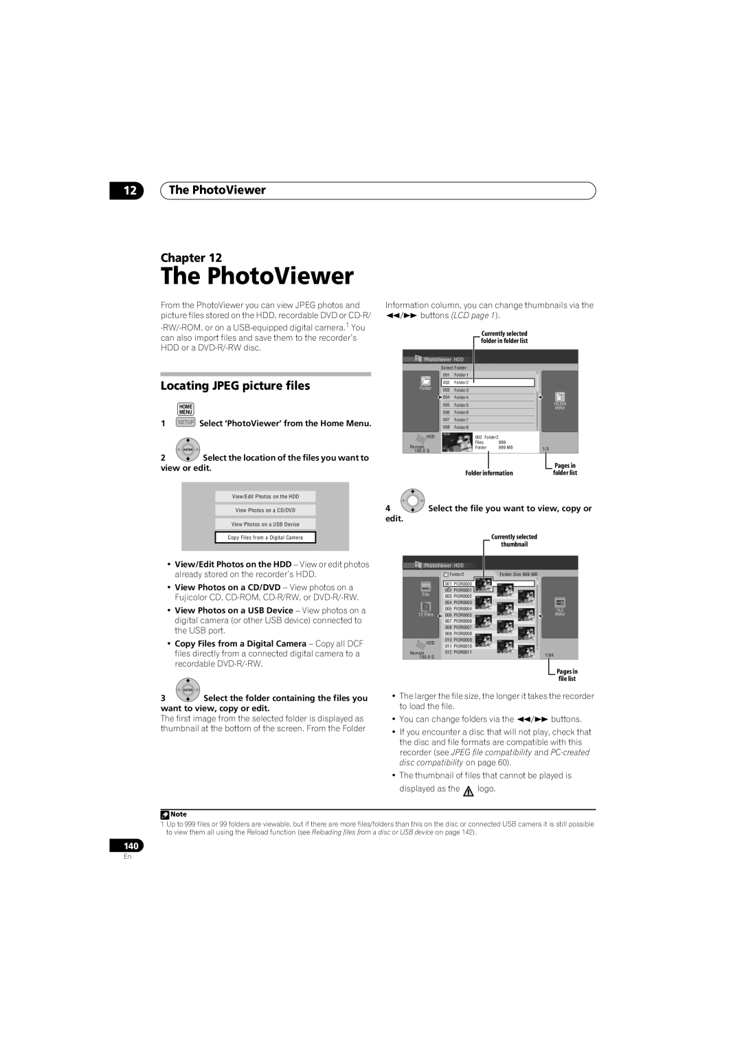 Pioneer SX-LX70SW manual 12The PhotoViewer Chapter, Locating JPEG picture files 