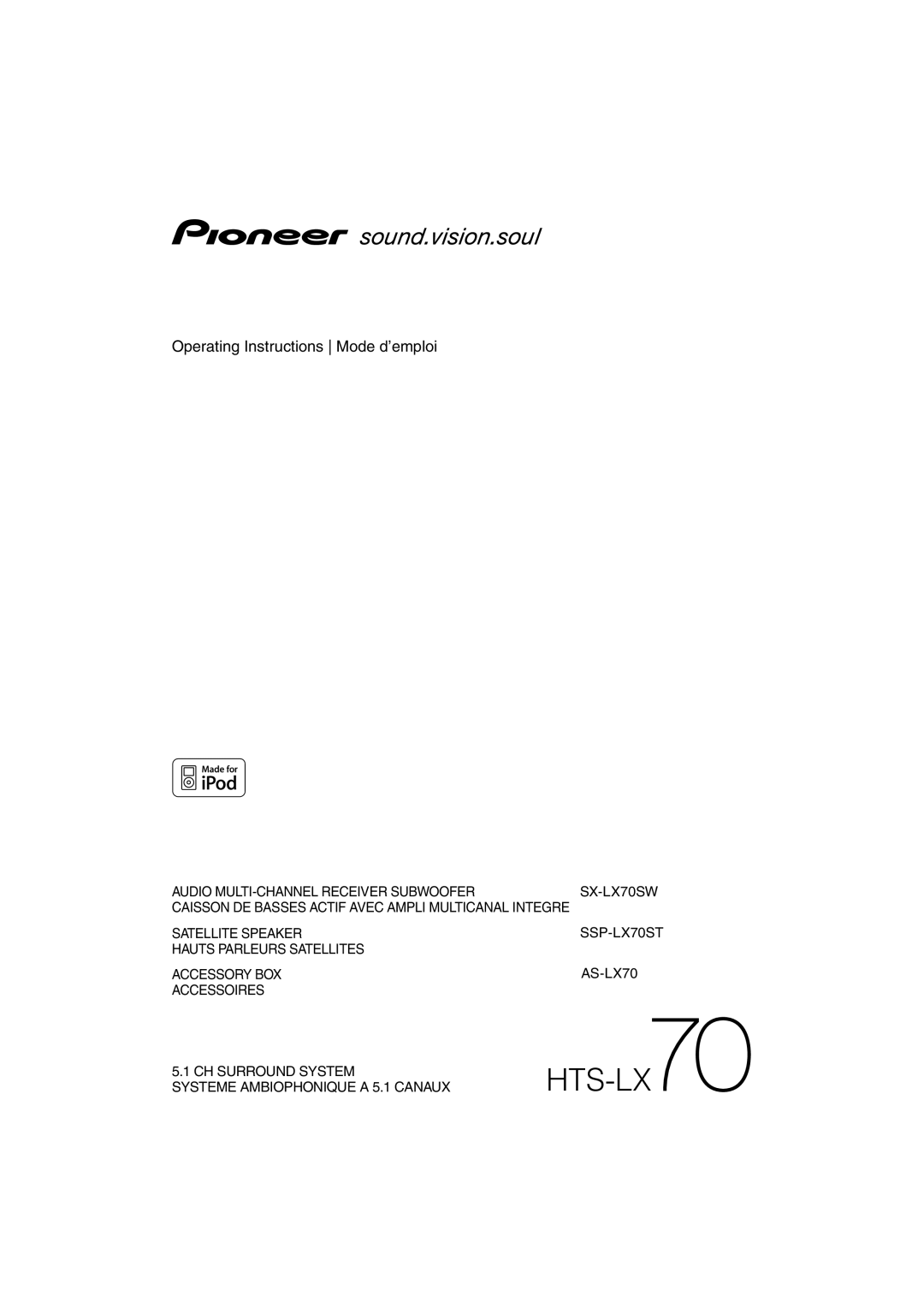 Pioneer SX-LX70SW operating instructions Caisson De Basses Actif Avec Ampli Multicanal Integre, Hts-Lx, Satellite Speaker 