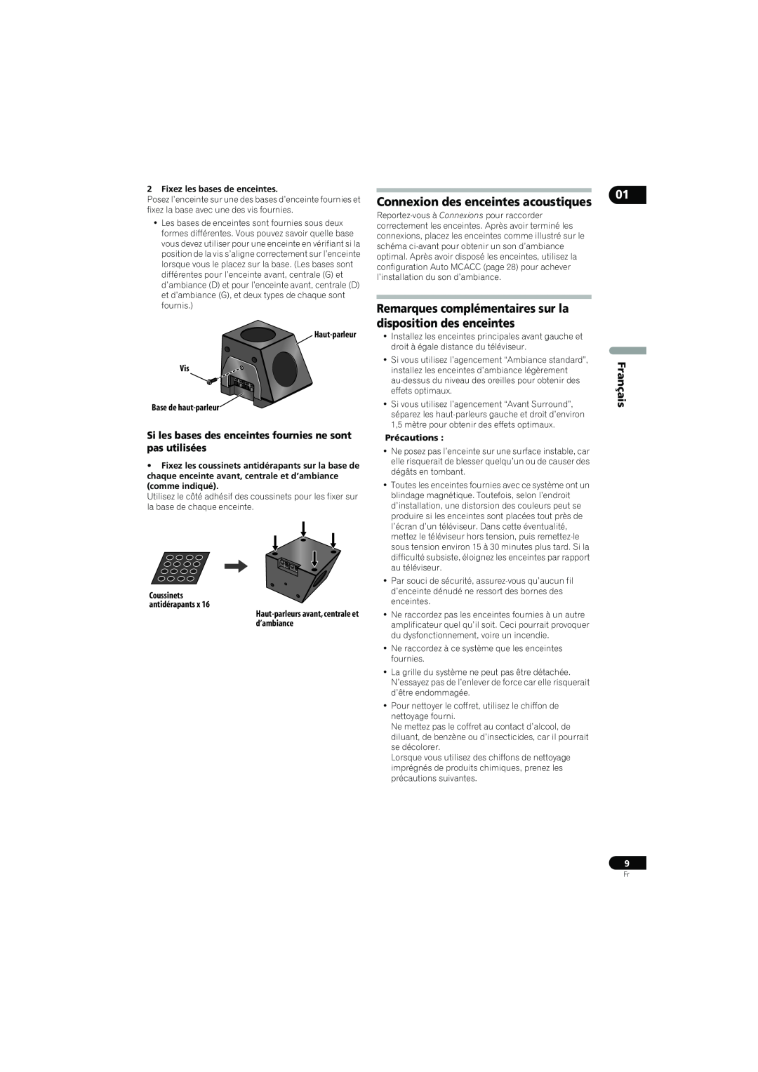 Pioneer SX-LX70SW Connexion des enceintes acoustiques, Remarques complémentaires sur la disposition des enceintes 