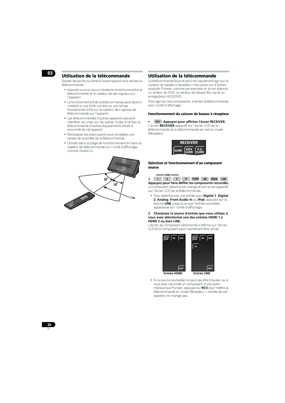 Pioneer SX-LX70SW Utilisation de la télécommande, Fonctionnement du caisson de basses à récepteur, Receiver, Surr 