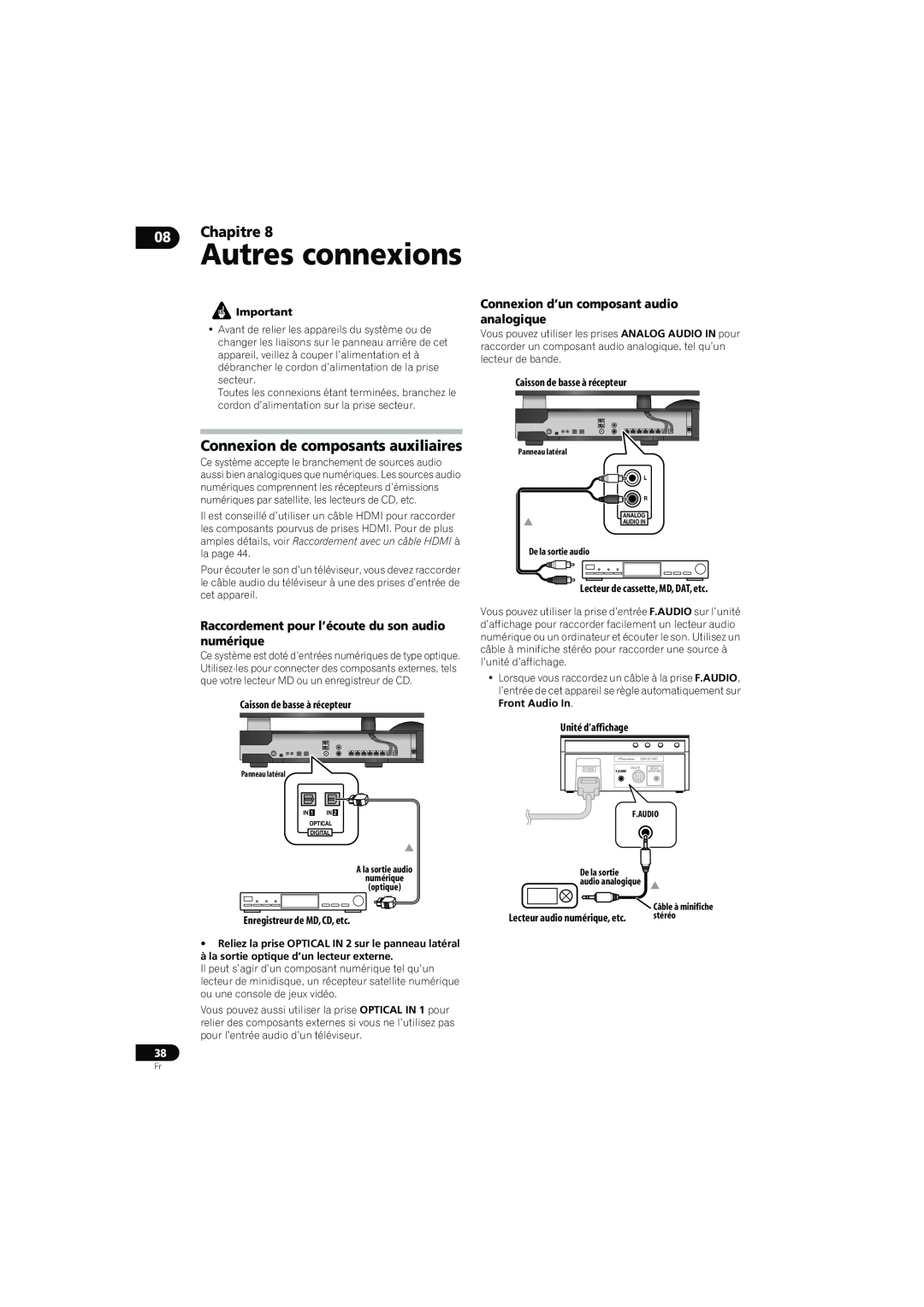 Pioneer SX-LX70SW Autres connexions, Connexion de composants auxiliaires, Connexion d’un composant audio analogique 