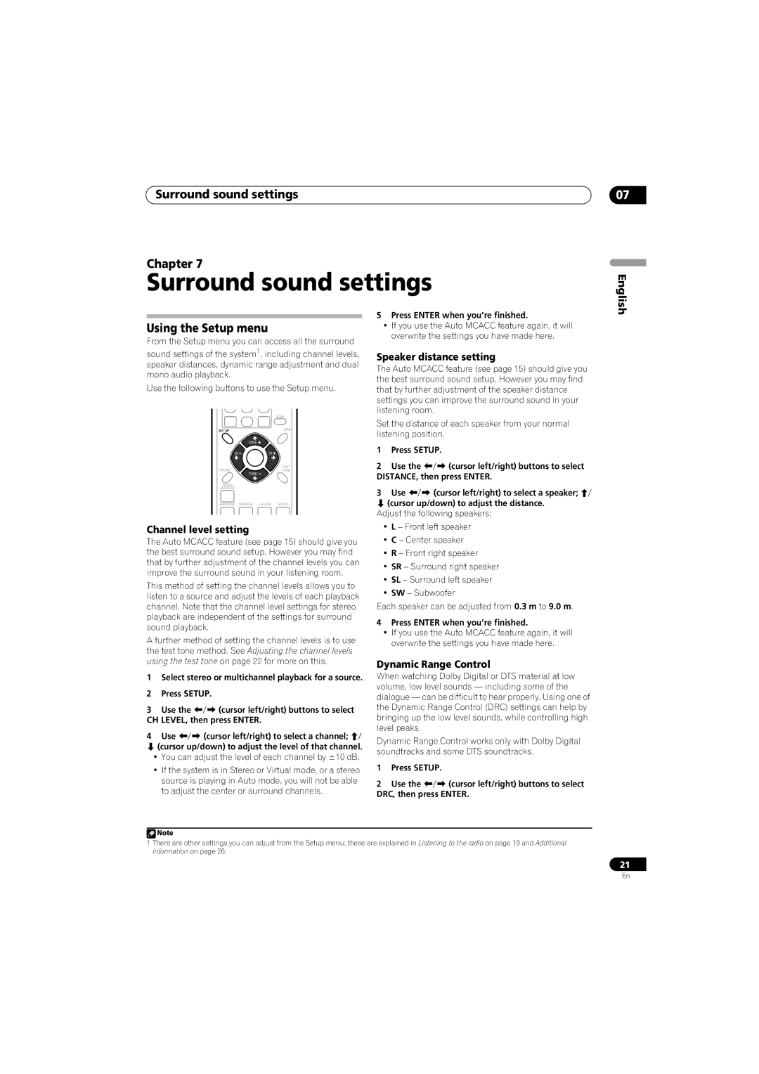 Pioneer SX-SW330, S-ST330, HTP-330 operating instructions Surround sound settings Chapter, Using the Setup menu 