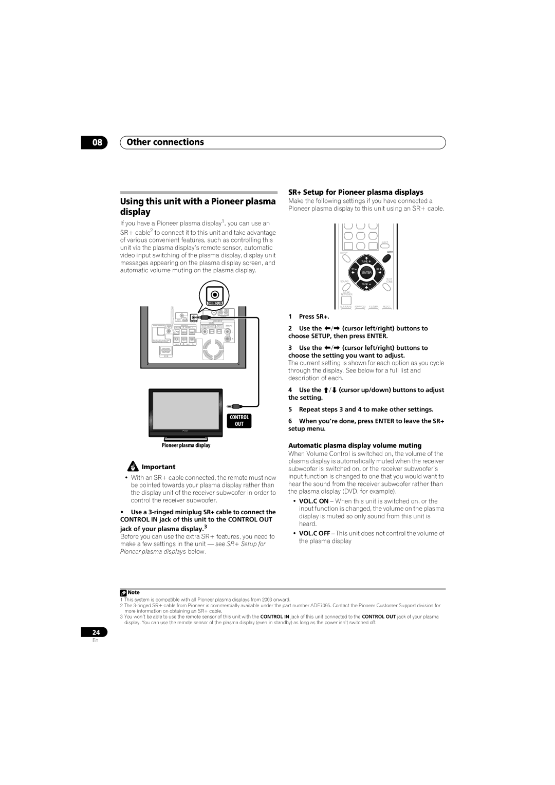 Pioneer SX-SW330, S-ST330, HTP-330 SR+ Setup for Pioneer plasma displays, Automatic plasma display volume muting 